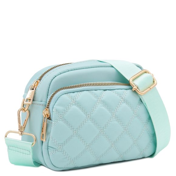 Quilted Nylon Crossbody Bag With Wide Strap Lht Blue :> - Picture 1 of 7